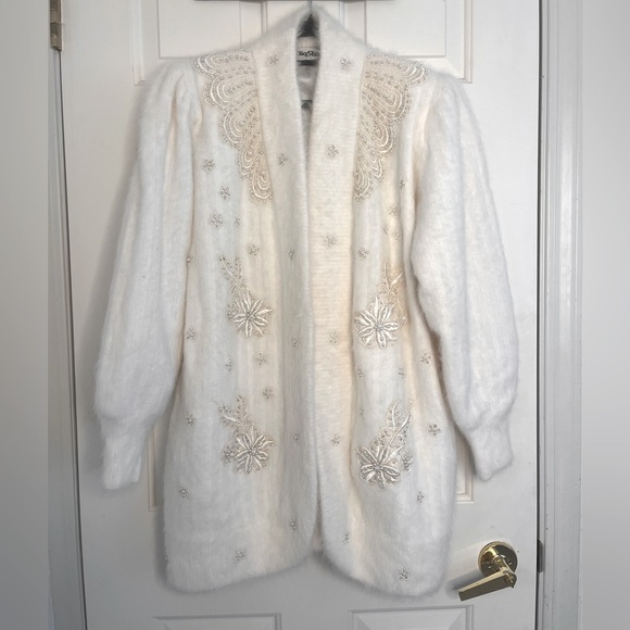 Rare Vintage Embellished Angora Blend Sweater Coat - Picture 4 of 15